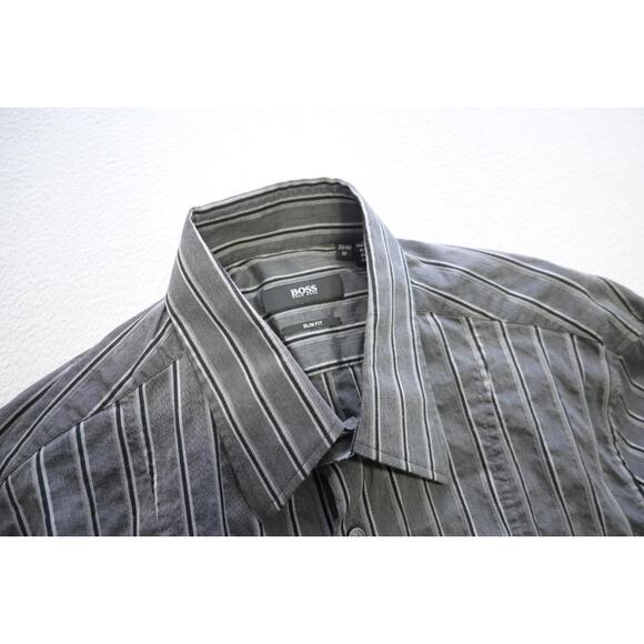 Hugo Boss Dress Shirt Slim Fit Striped Luxury Button Up Mens Sz Medium - Picture 6 of 8